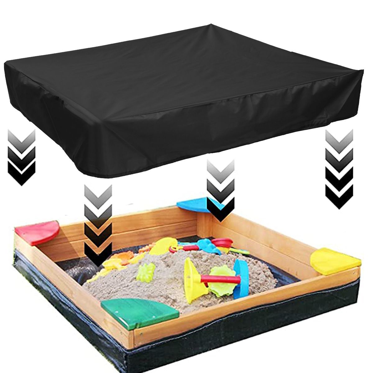 420D Heavy Duty Sandbox with Cover, Sand Coxes for Kids Outdoor Square Sandboxes Sandpit Cover (Black), Cover Only 200X200cm โ image 3