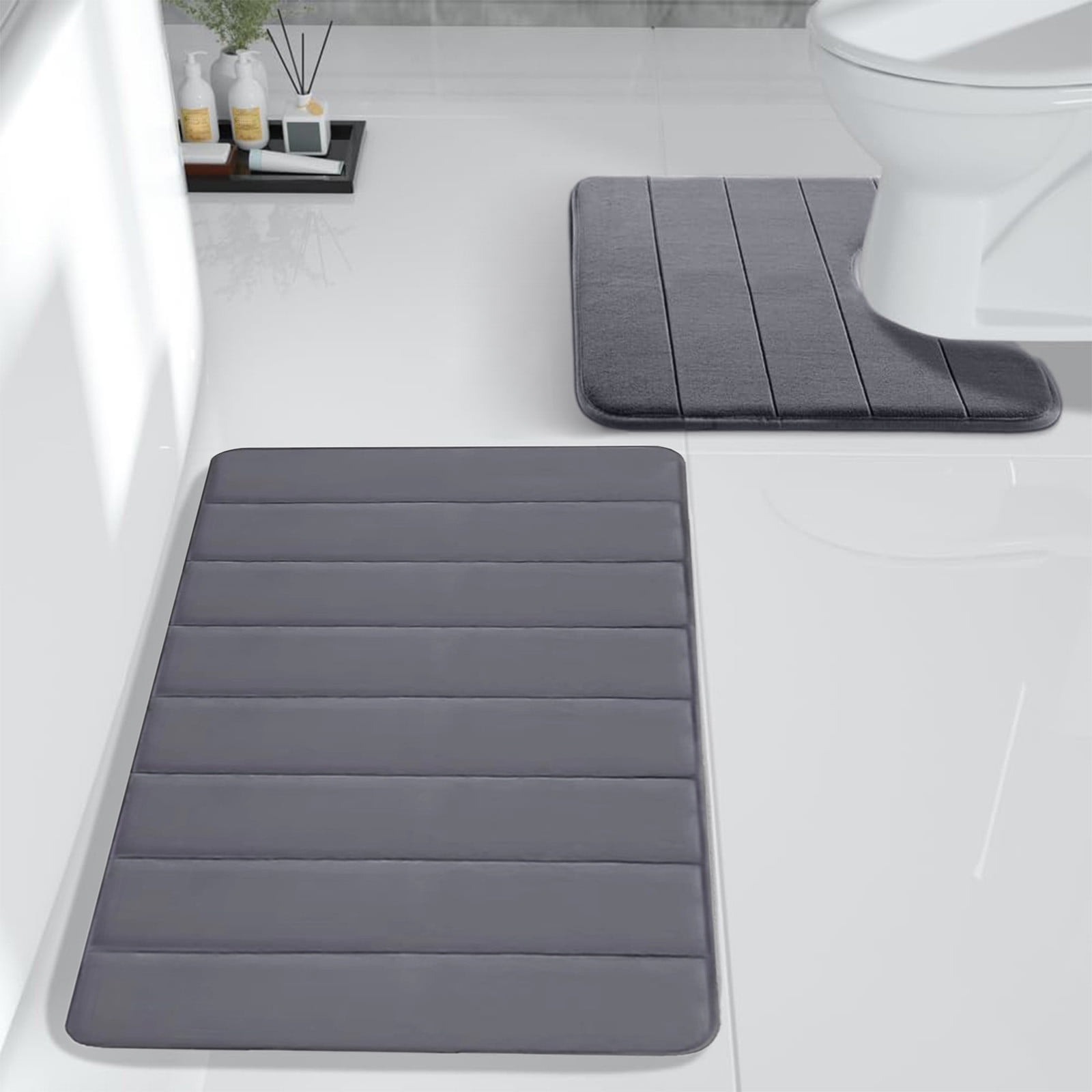 Memory Foam Toilet Rug, Non-Slip Bathroom Rugs, Toilet Rugs U Shaped Washable, Commode Contour Rug, Soft Comfortable Super Water Absorption #2_Dark Gray — image 4