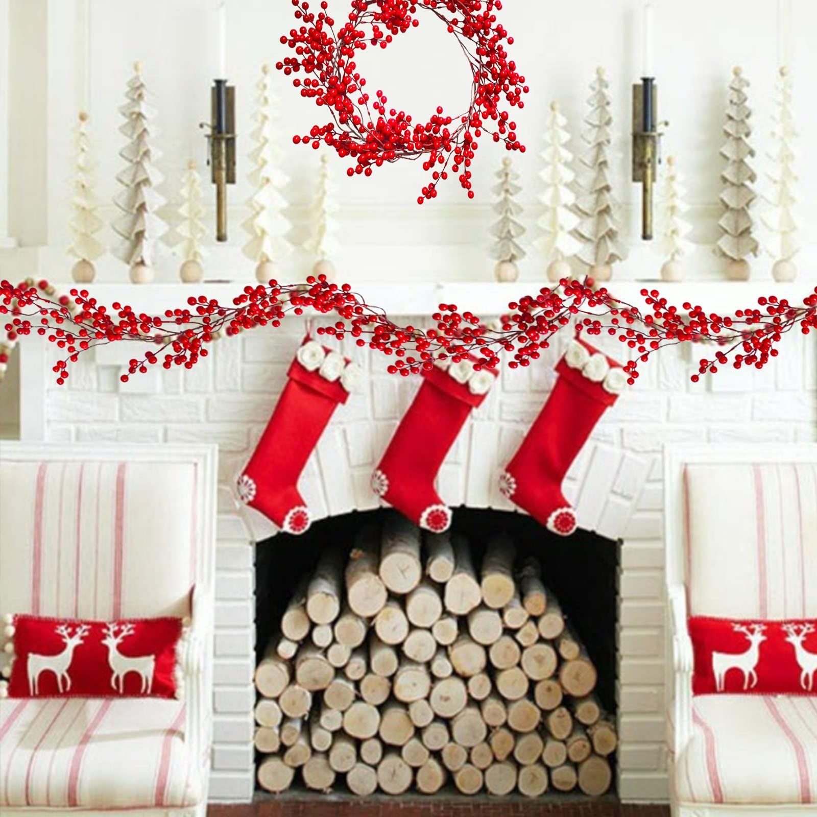 Red Berry Christmas Garland Decor for Home Berry Garland Decor for Indoor Outdoor Holiday Dinner Party Garden Decorations — image 4