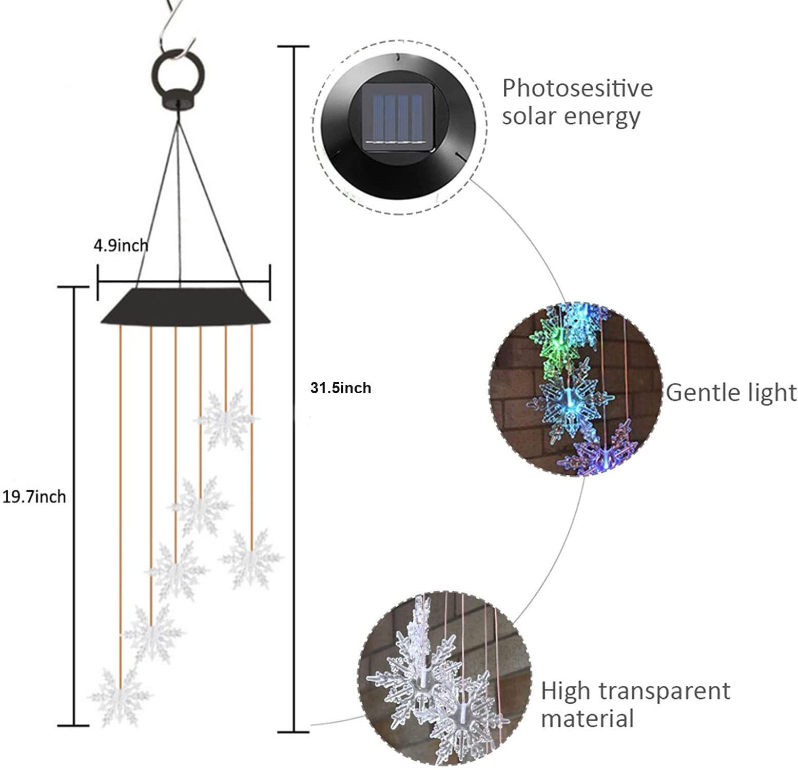 Color Changing Wind Chime Crystal Snowflake LED Wind Chime Portable Waterproof Outdoor Decorative Romantic Wind Bell Light — image 3