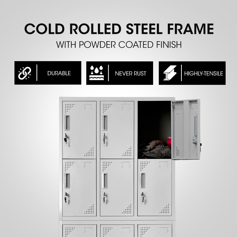 FORTIA 12 Doors Locker Cabinet Metal Storage Gym Home Office School - Light Grey — image 3