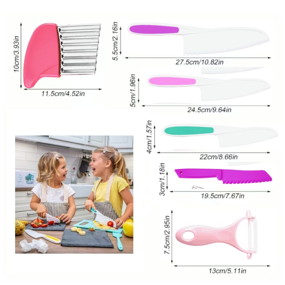 Plastic Children Cooking Cutter Set, Pink - Potato Peeler Knife for Fruits and Vegetables โ image 4