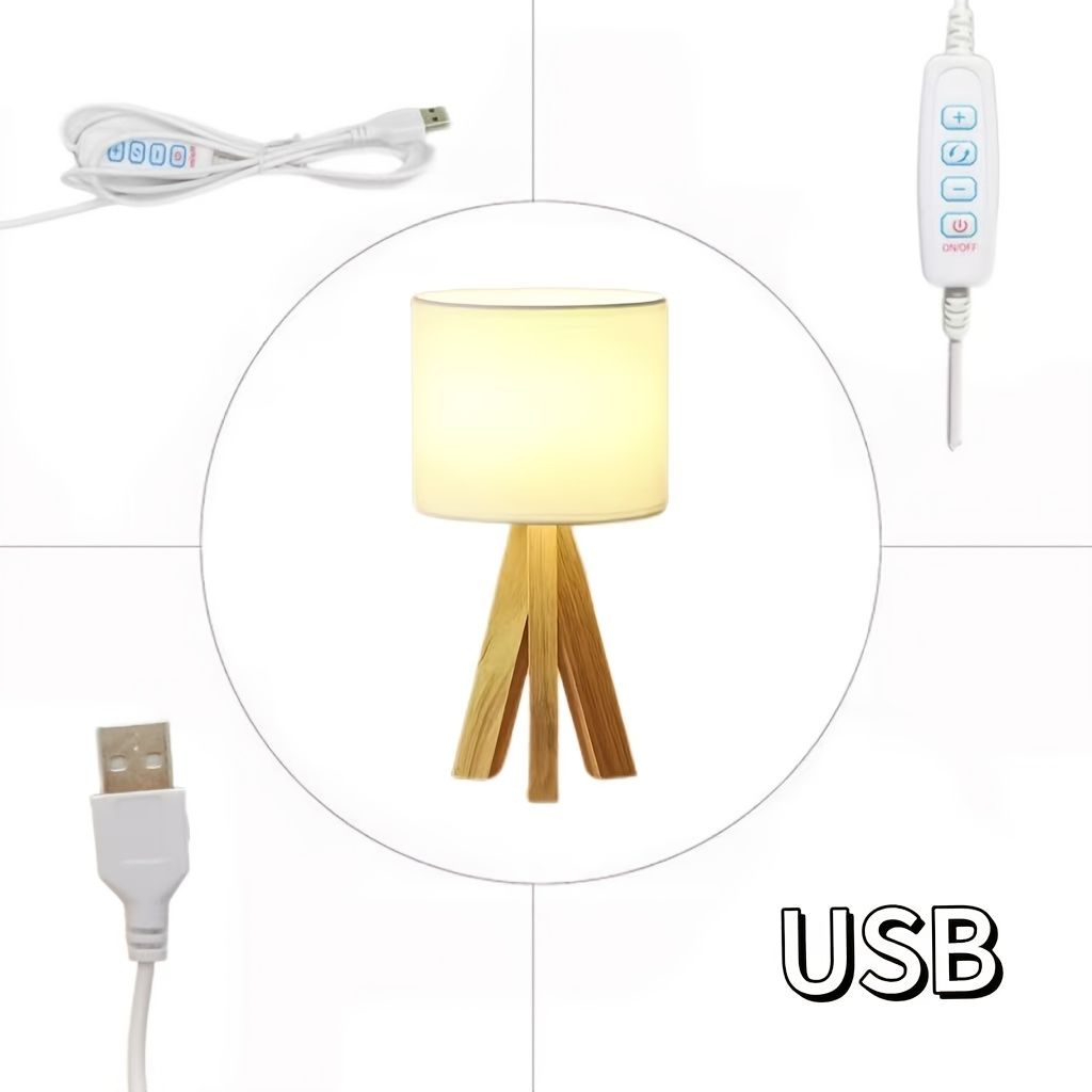 Beige tripod table lamp, bedside lamp, desk lamp, home lighting, wooden lamp, fabric shade lamp, contemporary lamp, Australia โ image 2