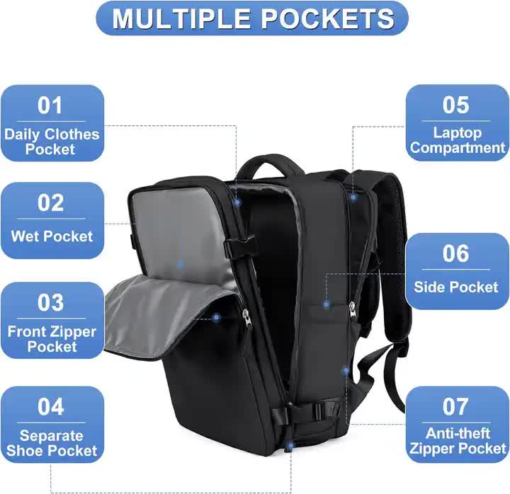 Water-Resistant Laptop Backpack with USB Charging Port and Wet-Dry Separation (Black) โ image 2