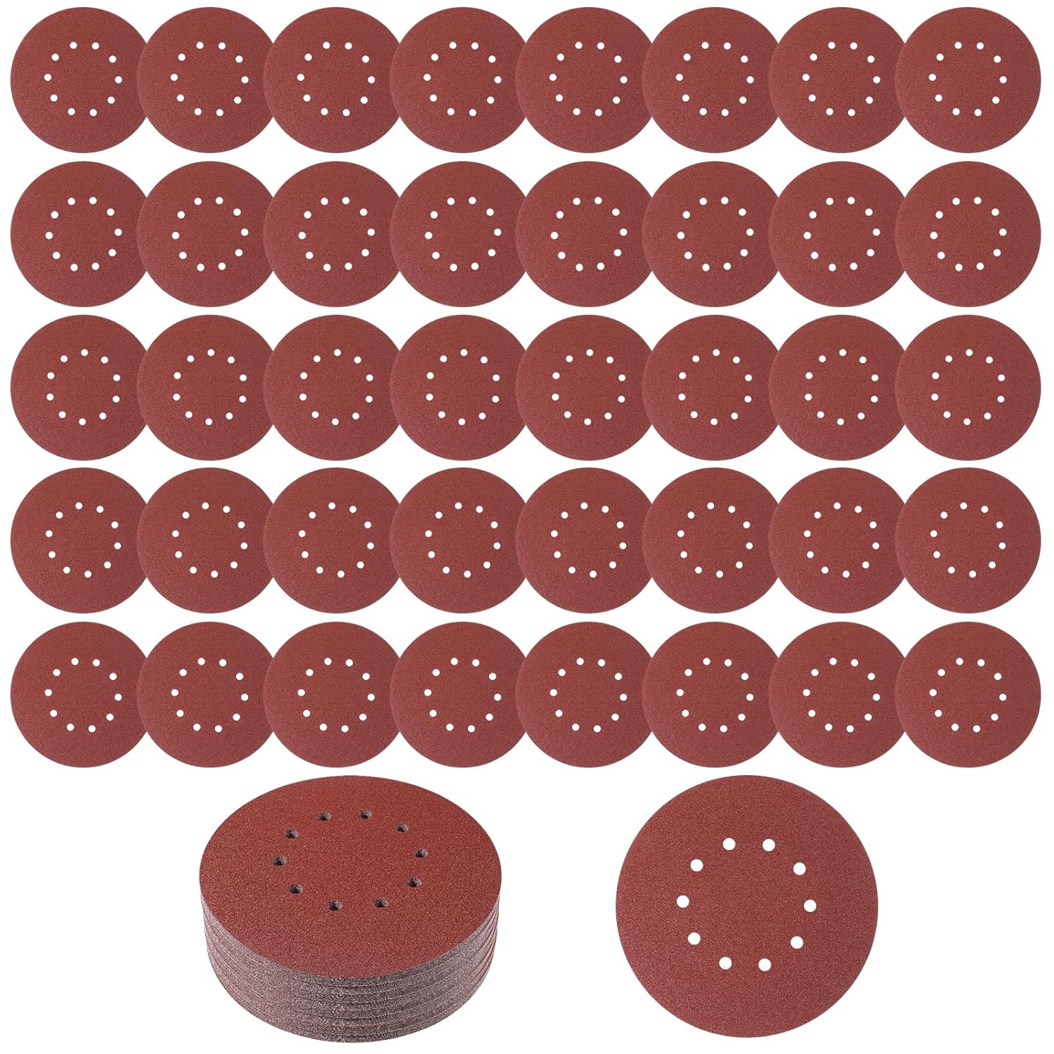 50 Pcs 9-Inch 10-Hole Drywall Sanding Discs Set, 10 Each of 60 80 120 150 240 Grits Hook-and-Loop Sanding Discs for 9" Drywall Sander, Wood Furniture
