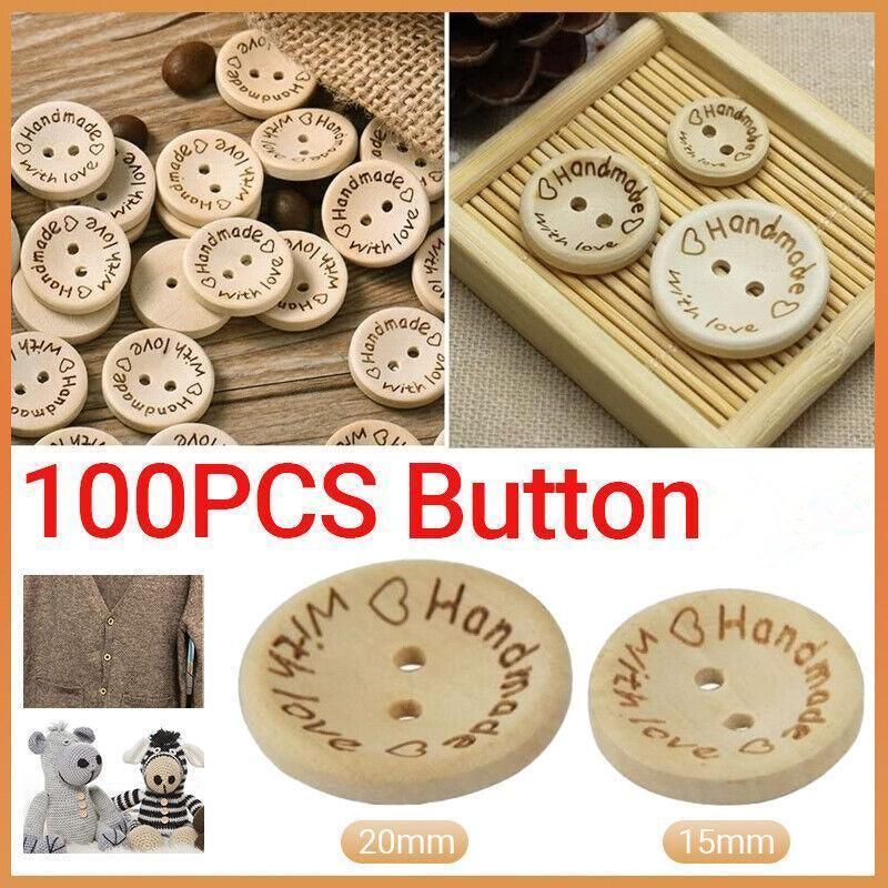 100Pcs Handmade With Love Natural Wooden Buttons for Crafts & Sewing — image 2