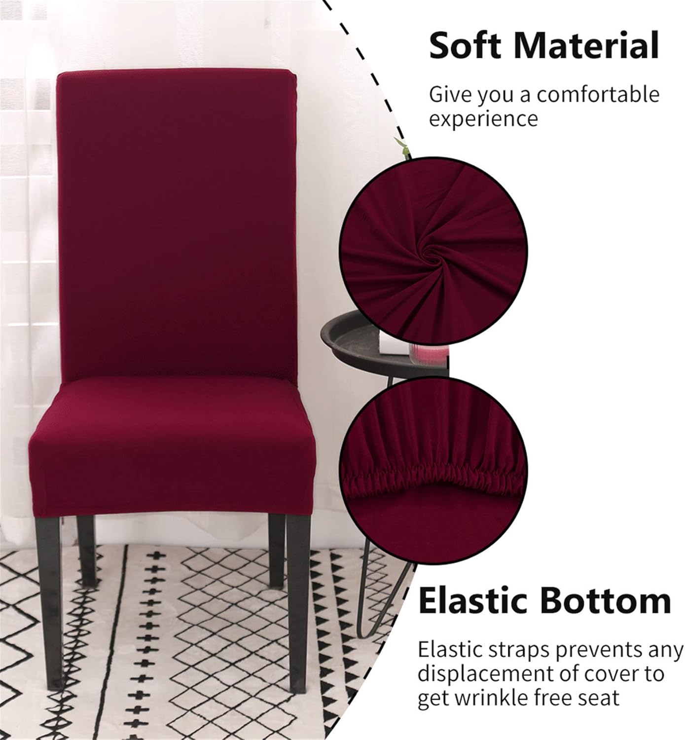 Chair Covers Set of 4 or 6, Stretch Removable Washable Chair Covers Decoration Slipcovers Seat Covers for Hotel Wine Red-tfrf wine Red 4pcs — image 3