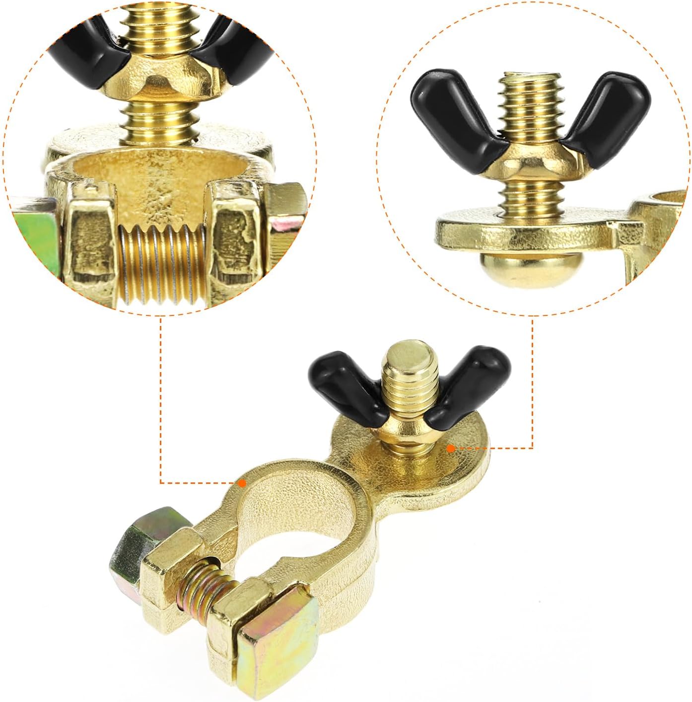 Brass Marine Grade Battery Terminal Top Post, 4 Pairs Battery Terminal Connectors, Battery Terminal Clamps for Boat Car RV, Fit All Standard Top of Post — image 4