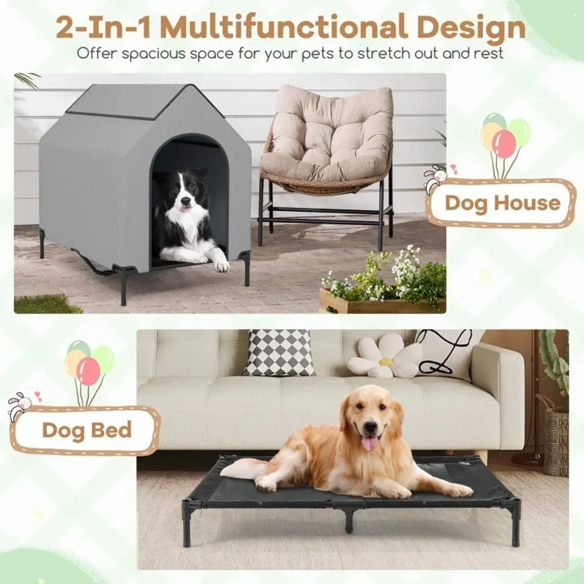 Outdoor Pet Camp Bed with Canopy Large Dogs Mesh Summer Breathable Kennel — image 5