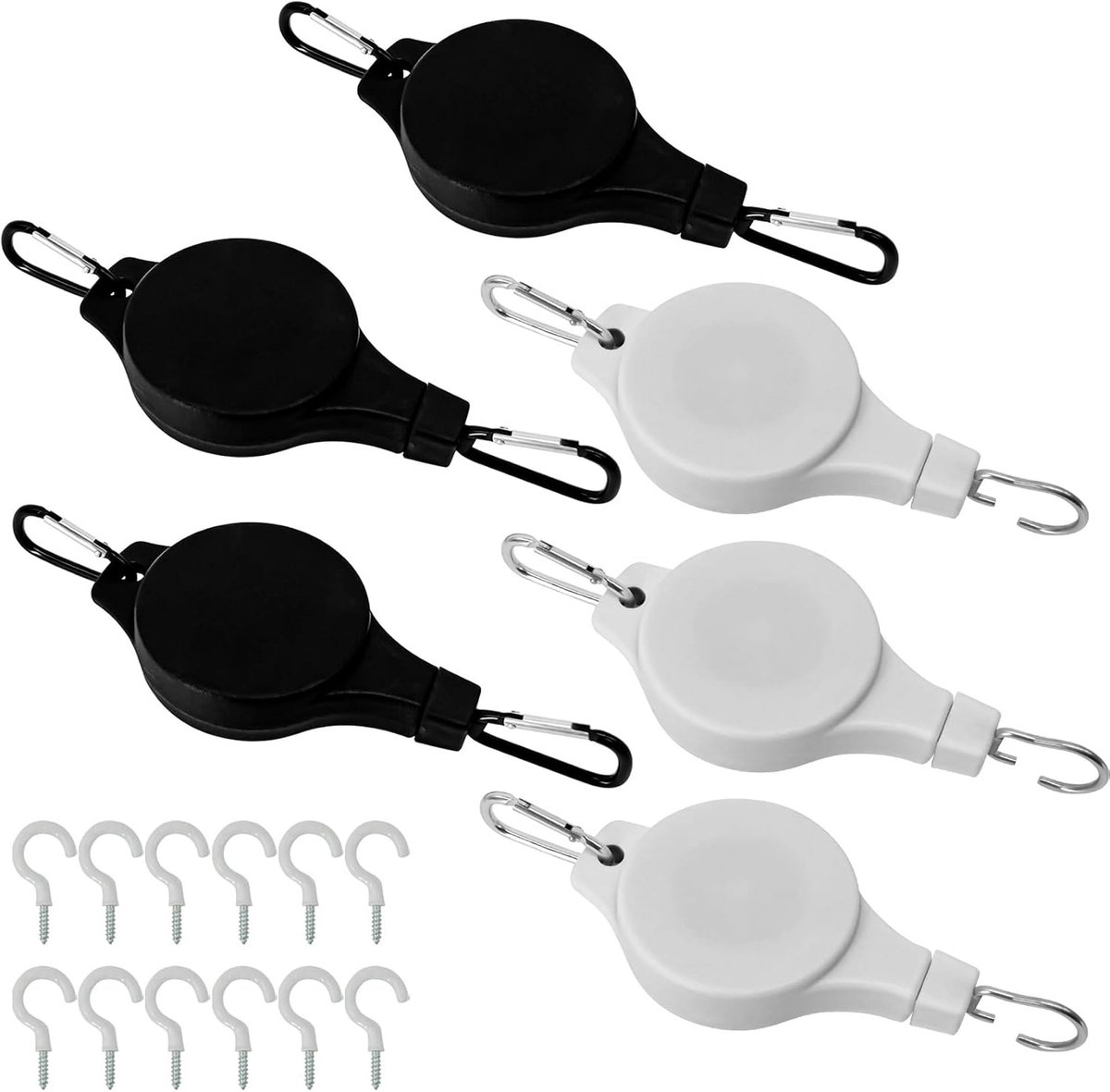 Plant Hooks - Retractable Plant Hanger - Easy-Access Hanging Flower Baskets - For Garden Baskets, Pots, and Feeders - Pack of 6
