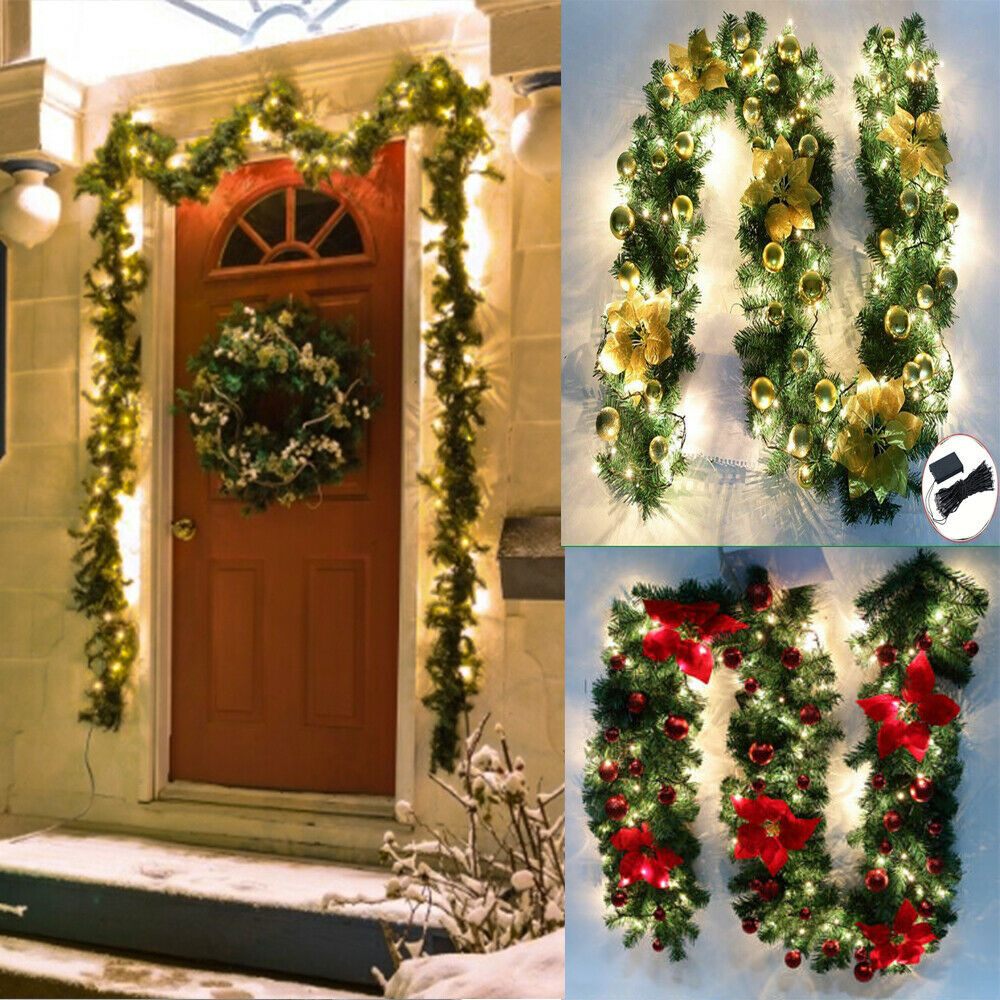 Gloden 9FT Xmas Christmas Garland Artificial Wreath with LED Lights Stairs Home Rattan โ image 4