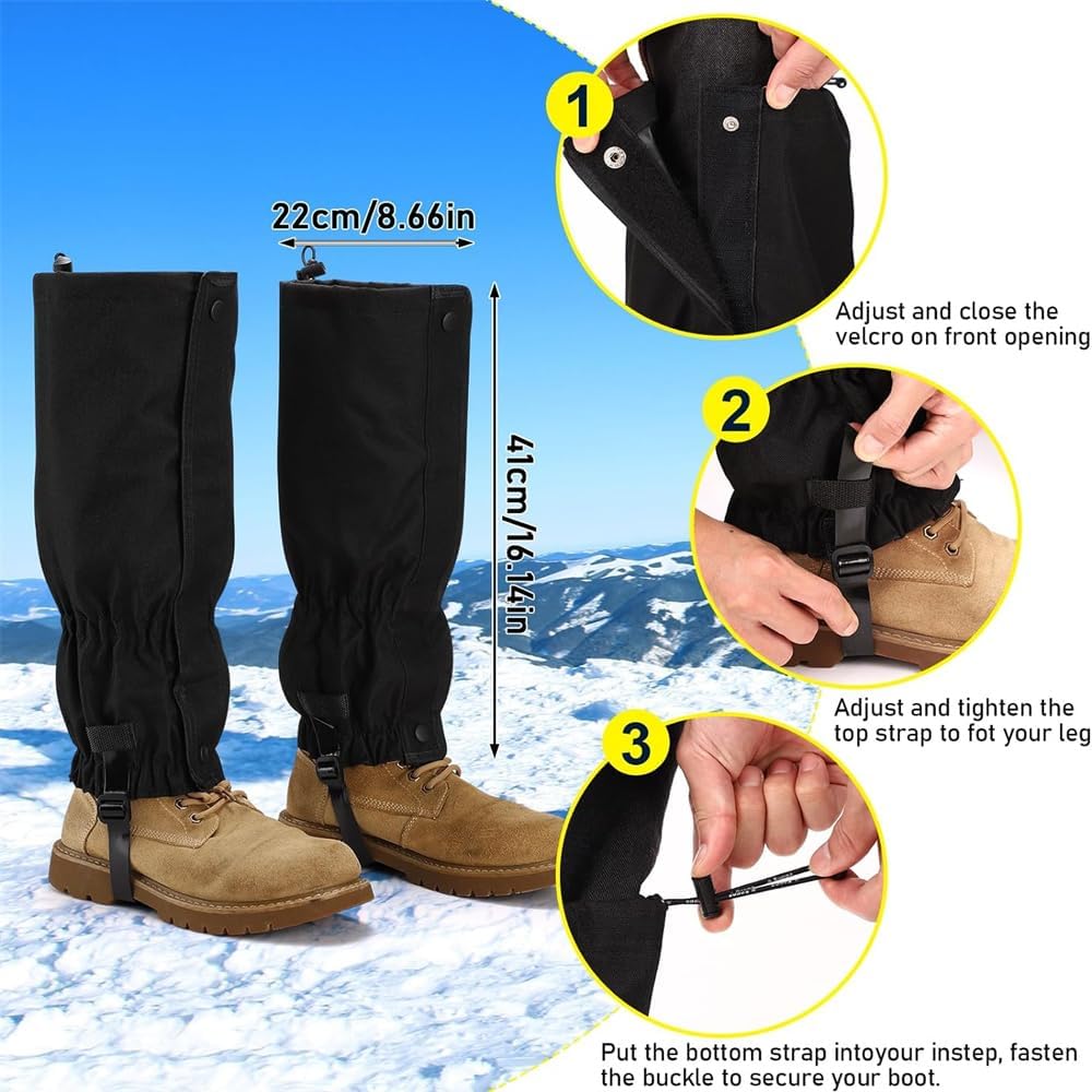 Waterproof Gaiters for Outdoor & Hiking - Protect Legs from Snow Mud & Branches - 600D Ripstop Fabric Adjustable Pair — image 3