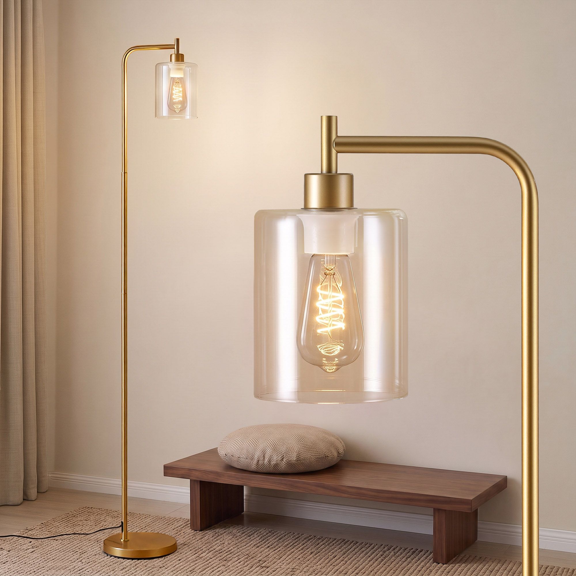 Artiss Floor Lamp Modern Industrial Standing Light with Clear Glass Shade, GoldMetal Tall Lamp for Living Room, Bedroom & Office, Anti-Tipping Weighted Base &