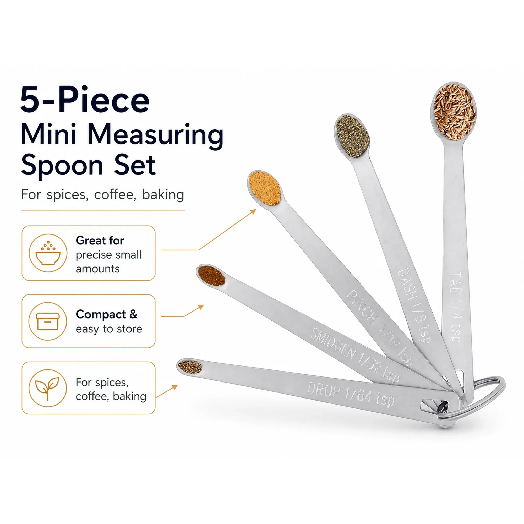 5 Pack Stainless Steel Mini Measuring Spoons for Kitchen Baking and Cooking — image 6