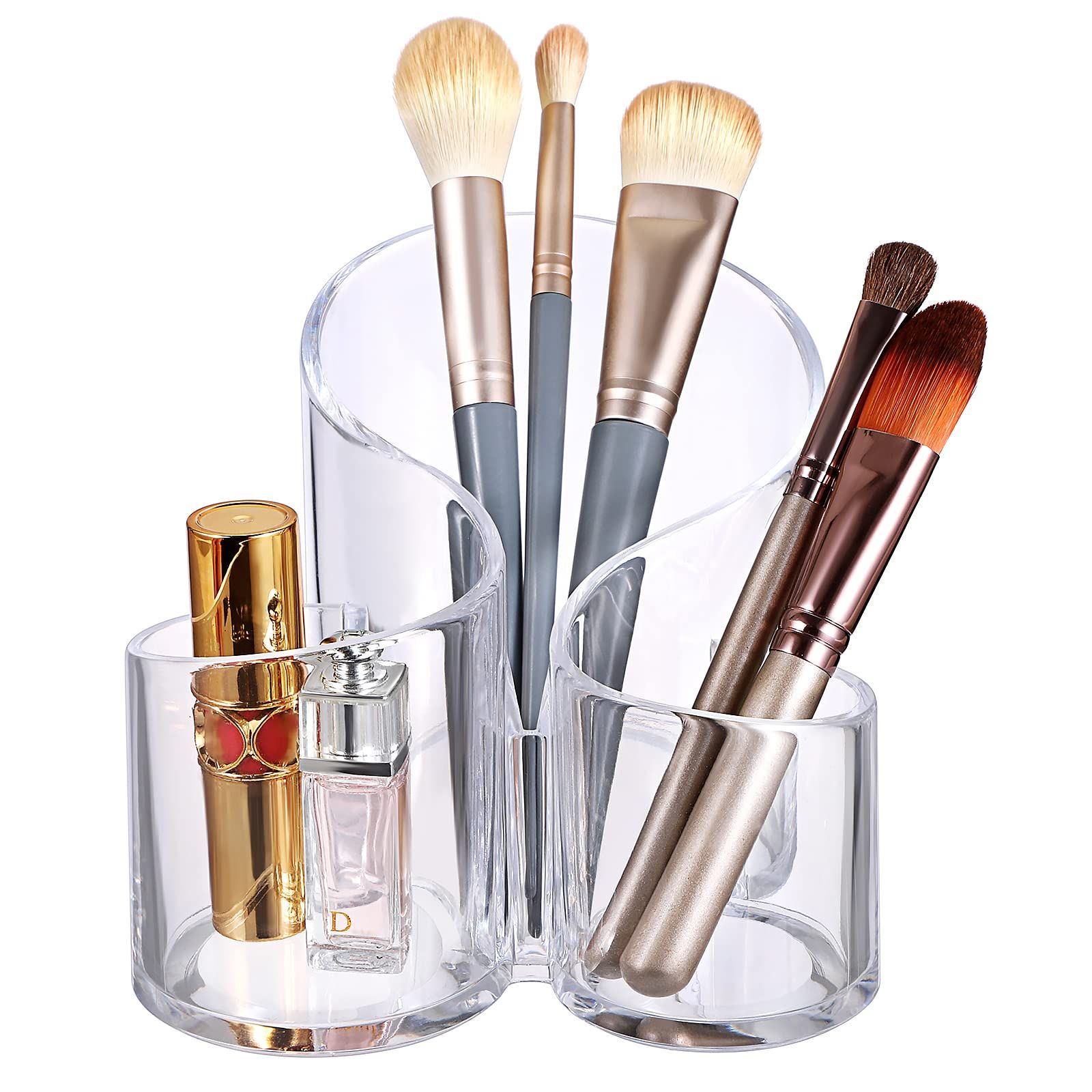 Acrylic Makeup Brush Holder Clear Cosmetics Brush Organizer Remote Control Holder Office Desktop Pen/Pencil, 3 Compartment