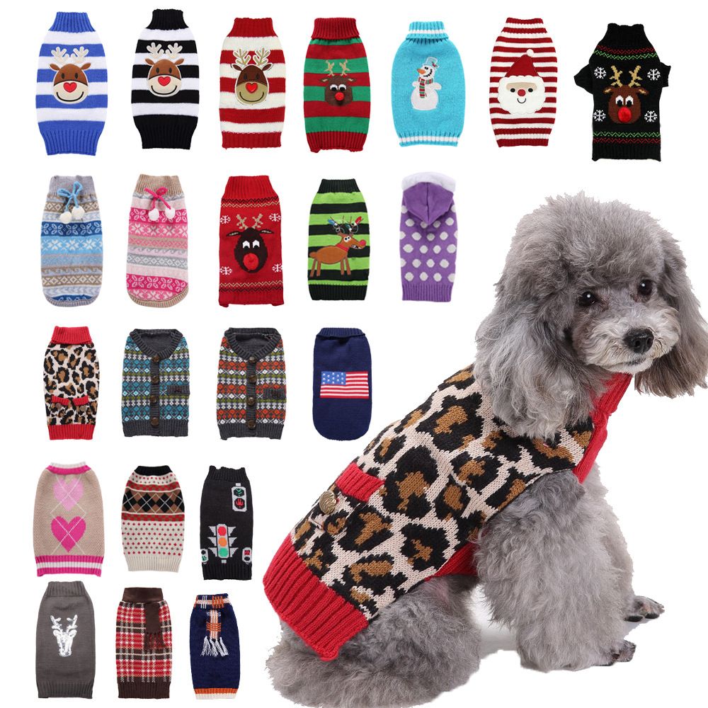 Dog Sweater Acrylic Knit Christmas Leopard print XS Size: XS; Neck (cm): 20-24; Bust (cm): 28-32; Back length (cm): 18-20; Recommended pet weight (kg): 1.5 — image 2
