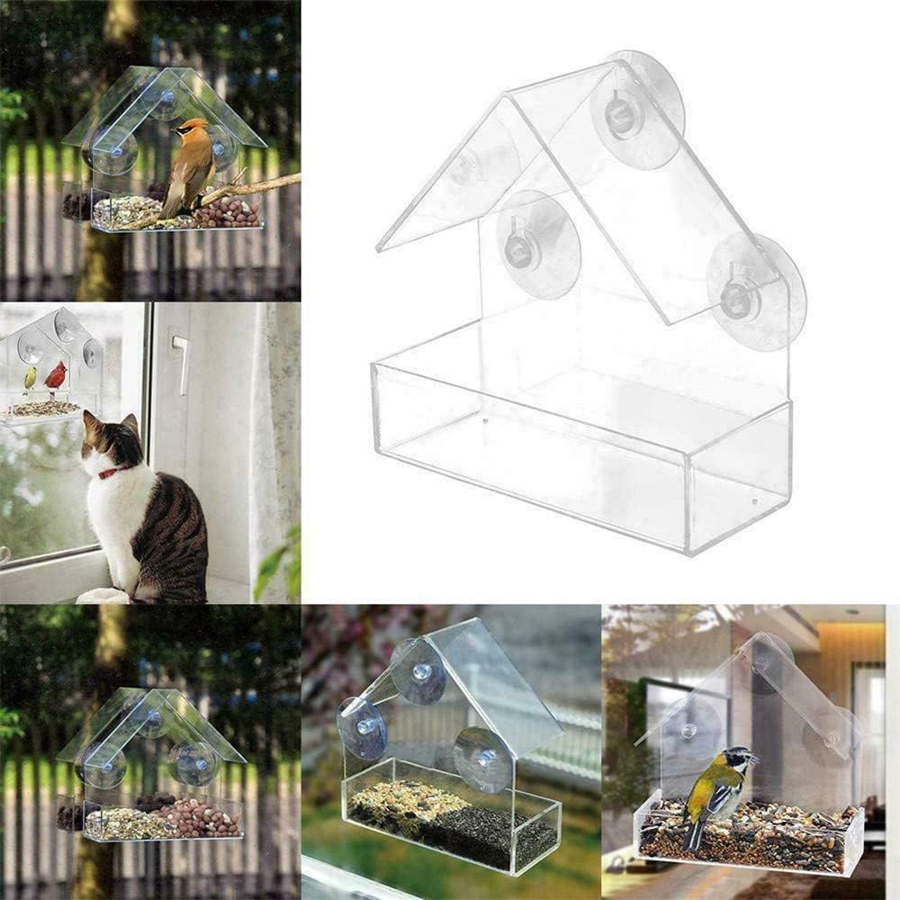 Bird Feeder, Window Bird House Crystal Clear Acrylic with Seed Tray, Drain Holes and 3 Suction Cups, Weatherproof Design, Squirrel Resistant, Drains Rain — image 5