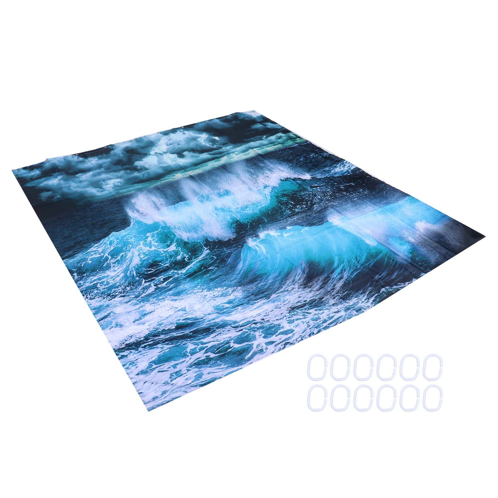 Innovative Shower Curtain with Hanging Rings Bath Curtain Home Bathroom Accessory180x180cm — image 2
