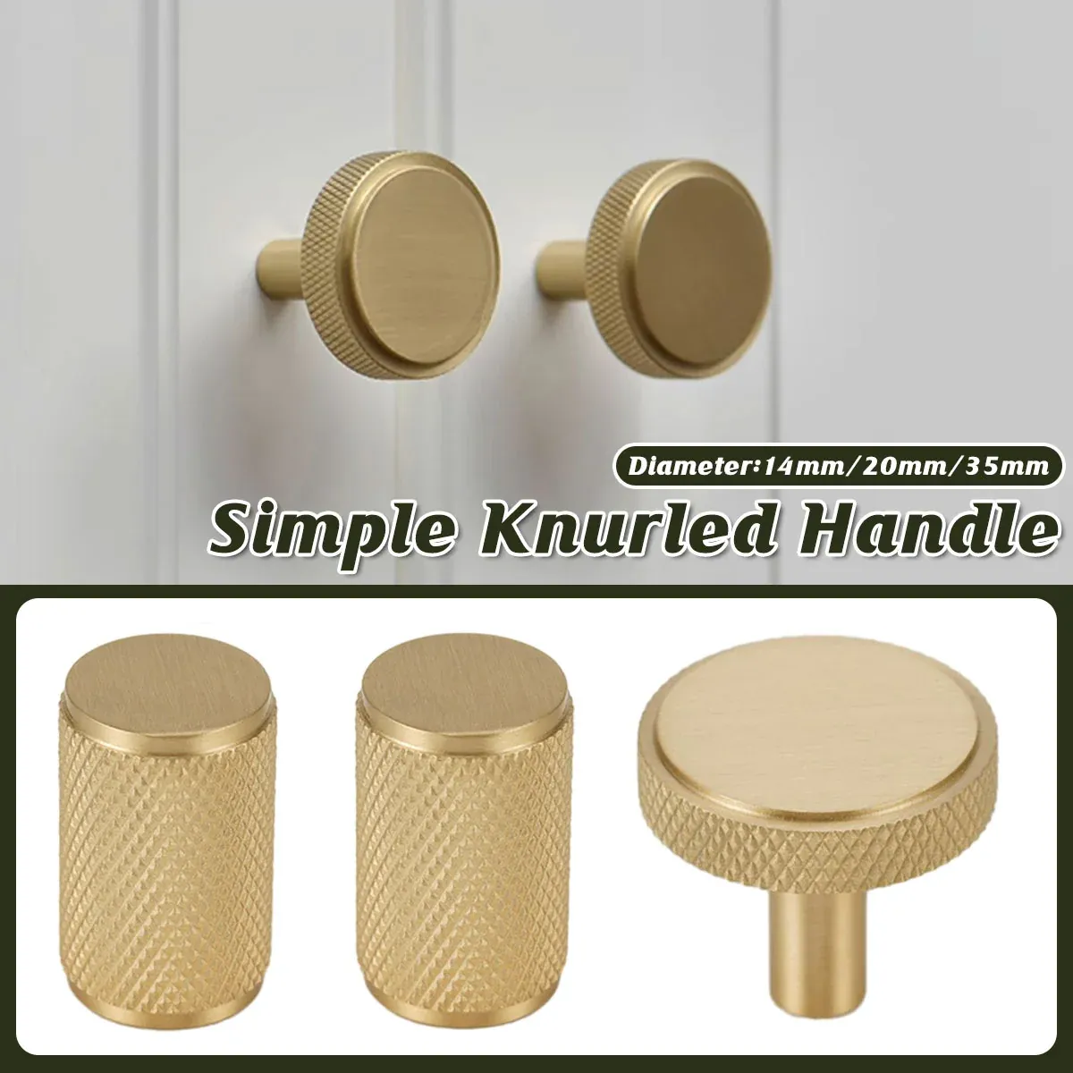 Brass Handle Modern Simple Knurled Copper Pull Closet Drawer Cabinet Door Handle - 20mm โ image 2
