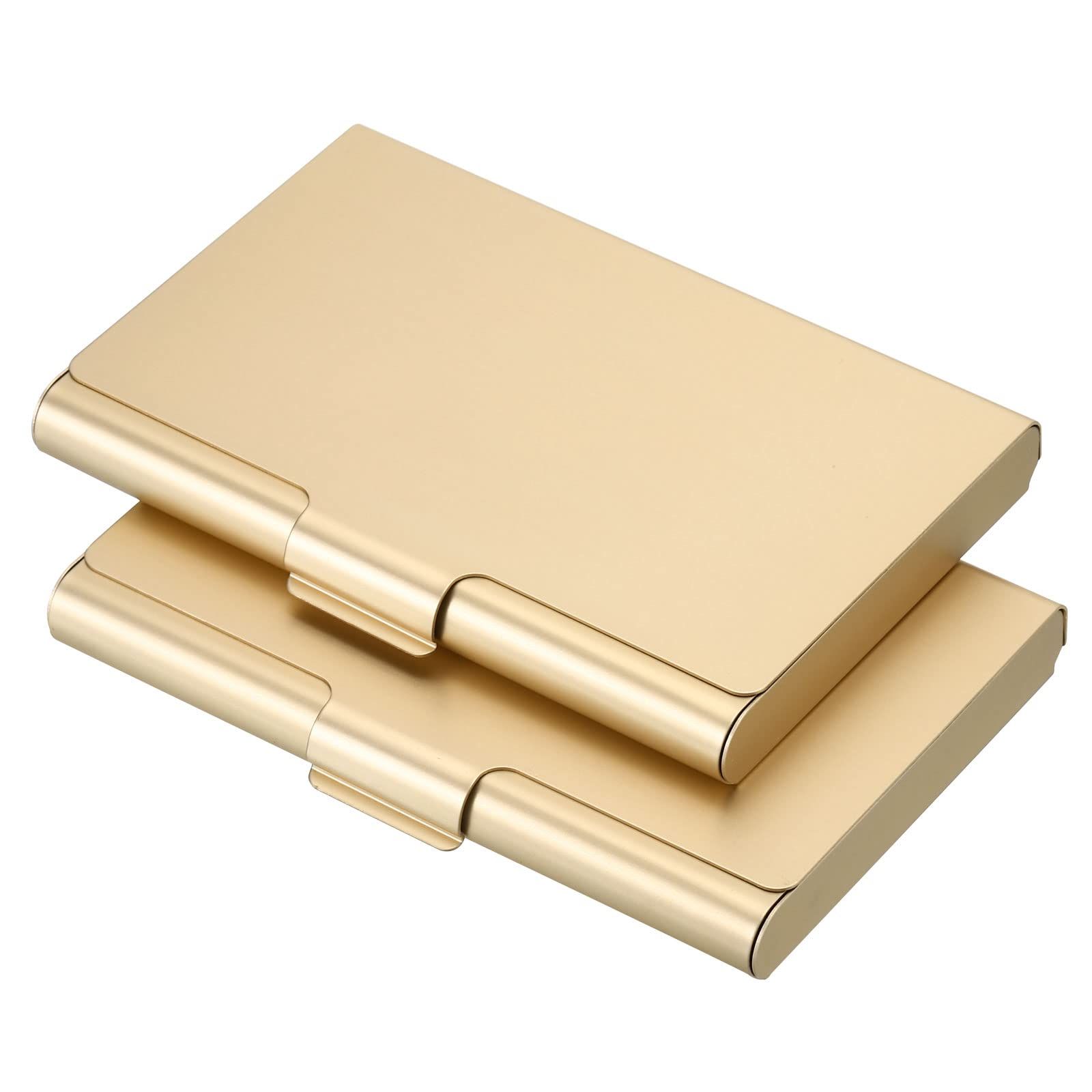 Business Card Holder, 2 Pack Aluminum Metal Card Case Professional Pocket Card Holder for Name Card Credit Card, Gold — image 3