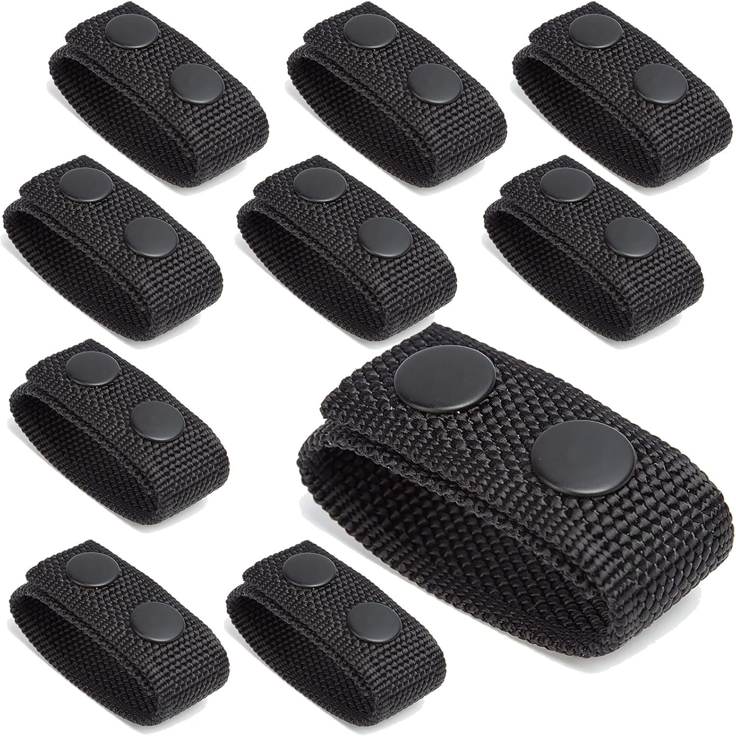 10 PCS Black Nylon Belt Keepers, Double Snaps Security Tactical Belt Keepers for 2"-2ΒΌ" Wide Duty Belt, Police Duty Belt Law Enforcement Accessories