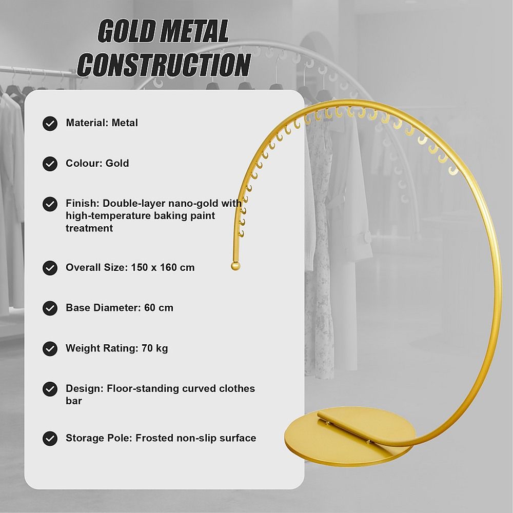 Commercial Clothing Floor-Standing Hanger High Capacity Curved Clothes Bar Storage Rack 160cm — image 4