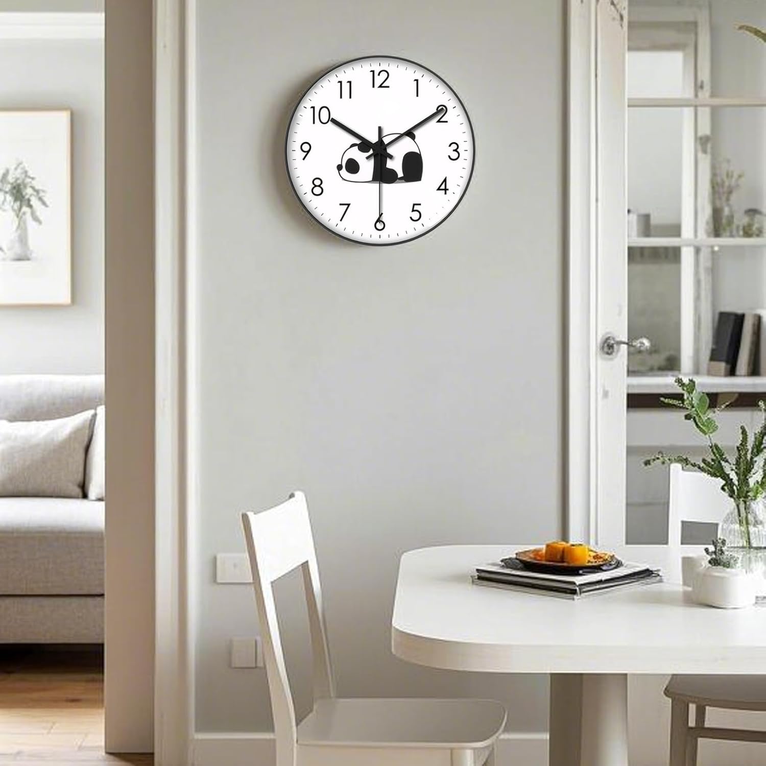 Silent Panda Wall Clock with Non-Ticking Analogue Movement for Bedrooms, Kitchens, Offices and Modern Home Decor, White โ image 5