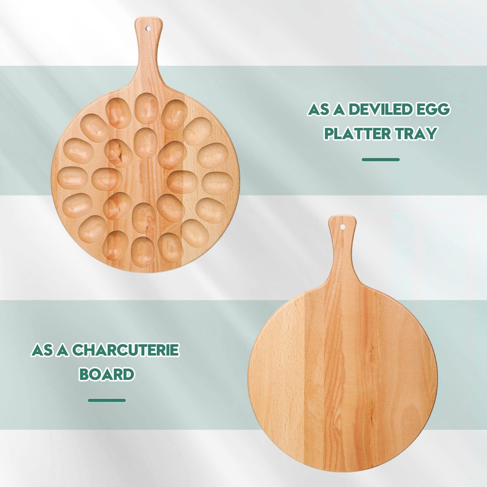 Reversible Wood Deviled Egg Platter and Charcuterie Board Thicken Egg Tray Countertop Refrigerator Chicken Egg Containers — image 4