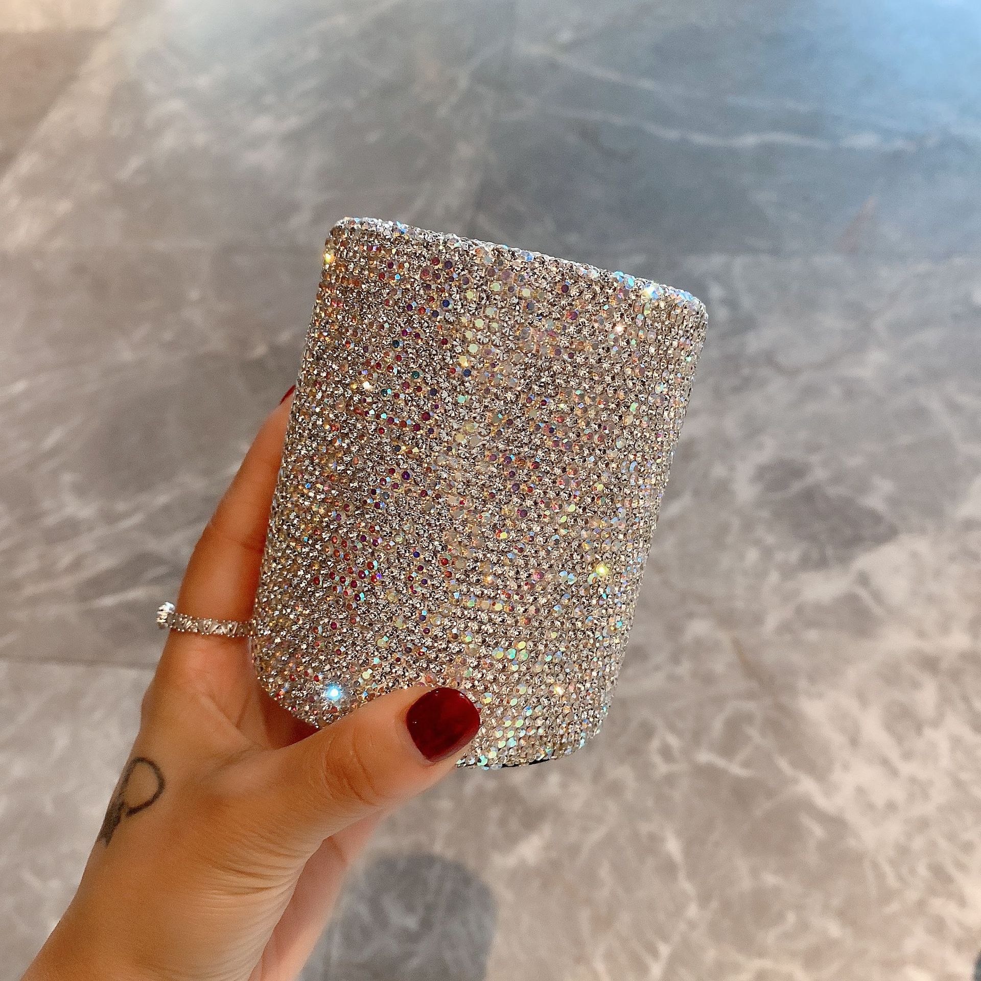 crystal Pencil Pen Pot Holder Box Bling Rhinestone Pen organizer Holder Cosmetic Pen Container Luxury diamond studded multi-purpose storage small round bucket — image 2