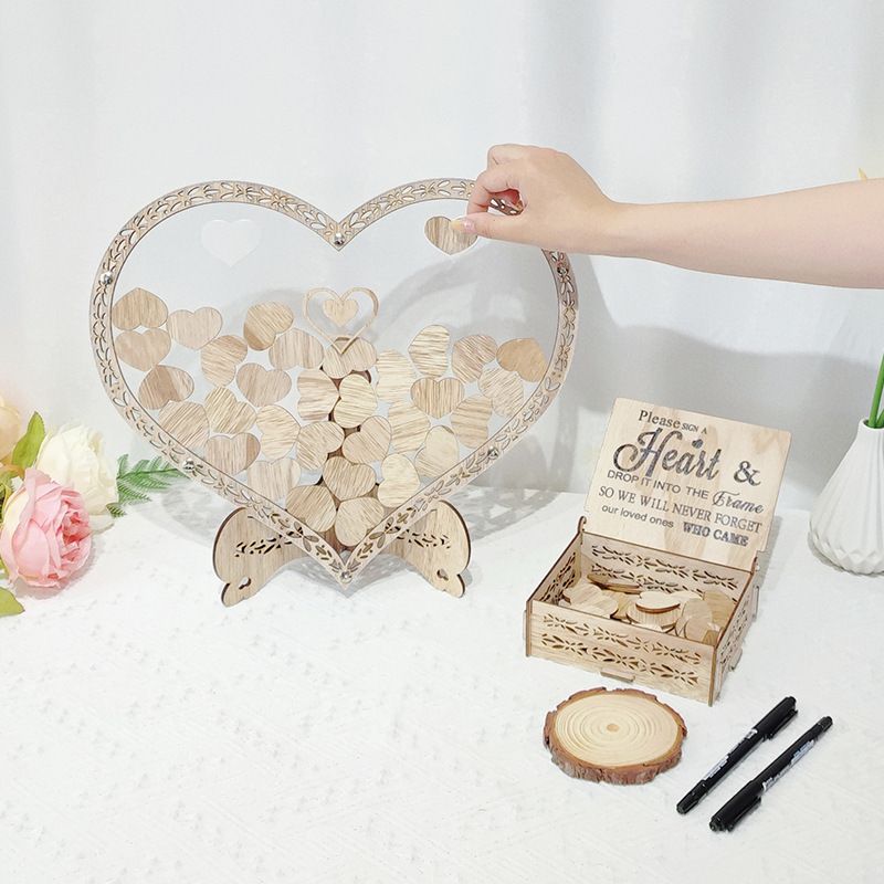 Wedding Fingerprint Guest Book Alternative,with Box and Small Hearts,Personalized Heart Drop Guest Sign — image 3