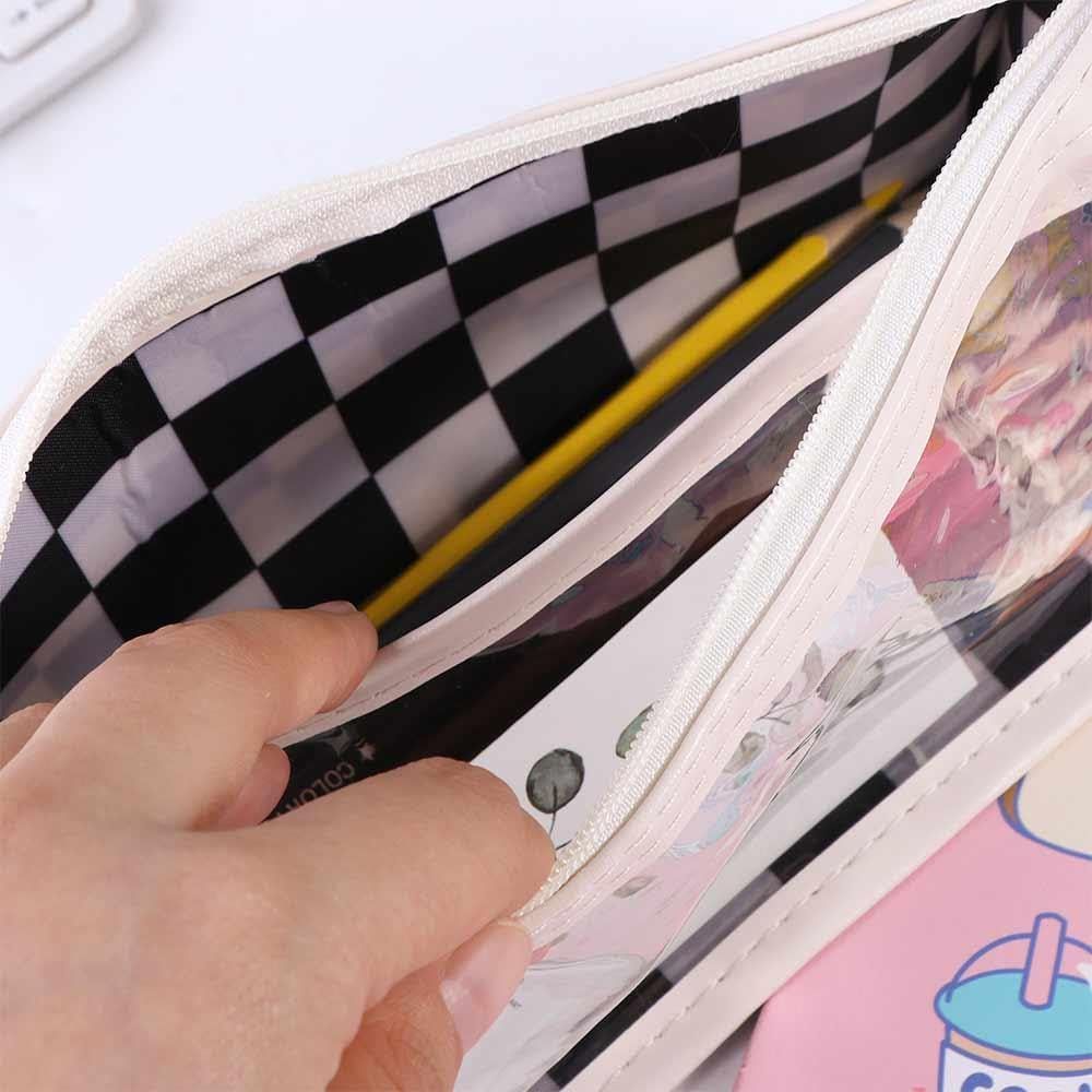 Transparent Large Capacity Checkered Pencil Case, Waterproof Pen Box Zipper Pencil Case, Anti-scratch Pen Case(black) — image 4