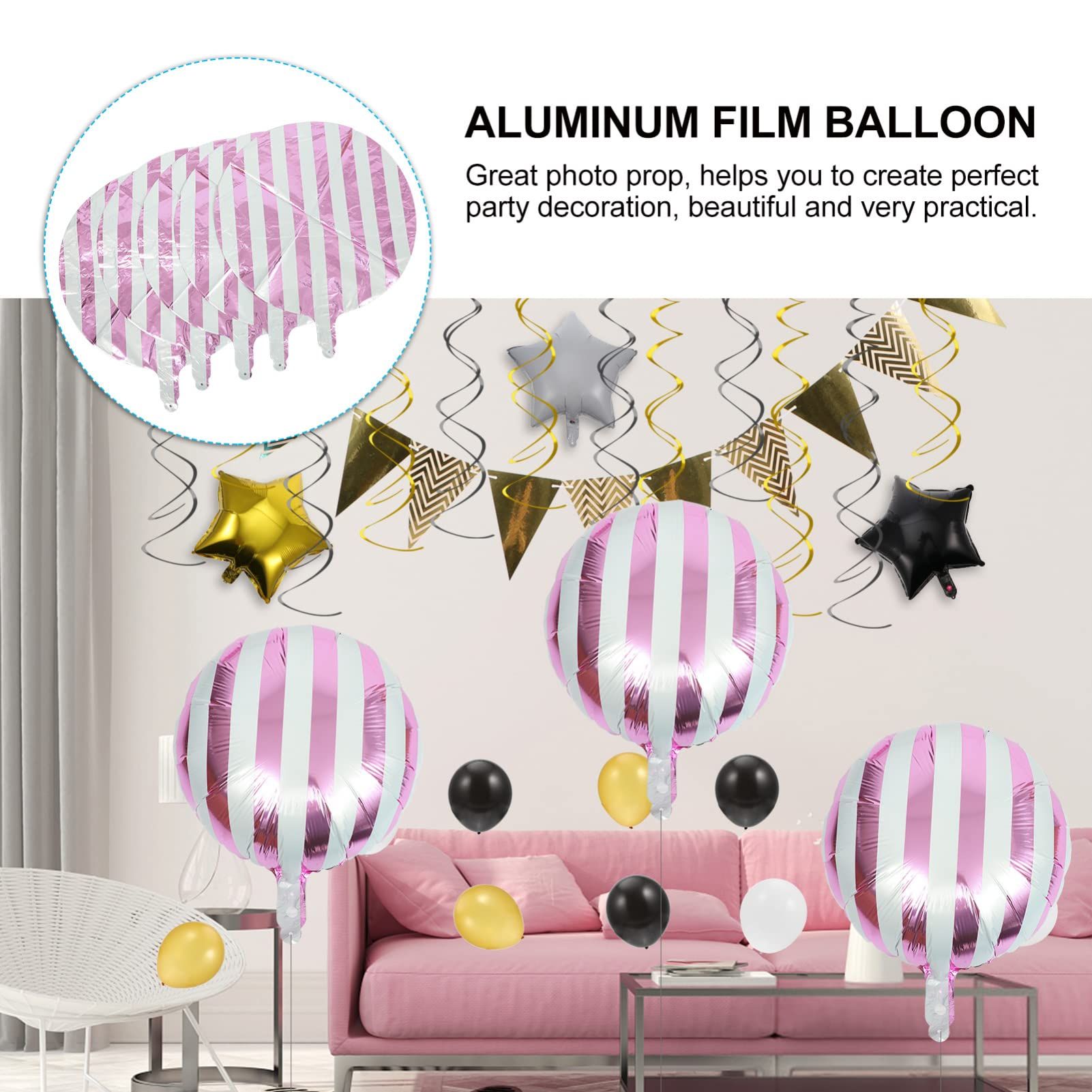 15pcs Multicolor Stripe Balloons Aluminum Foil Round Balloons Helium Balloons for Engagement Proposal Party Wedding Birthday — image 2