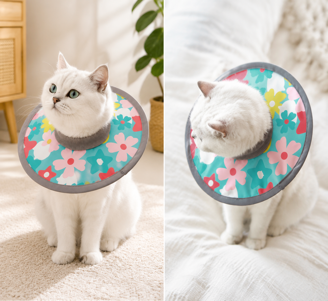 Colorful Flower Soft Waterproof Elizabethan Collar for Cats & Dogs L Size - Adjustable Anti-Licking Recovery Cone After Surgery — image 2