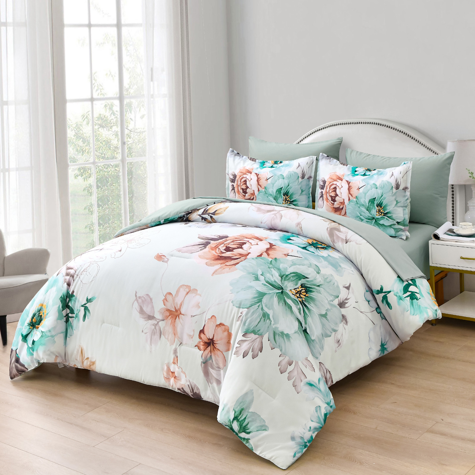 Warm Floral Comforter Set, King Size, Cozy Quilted Bedding with Pillowcases โ image 6