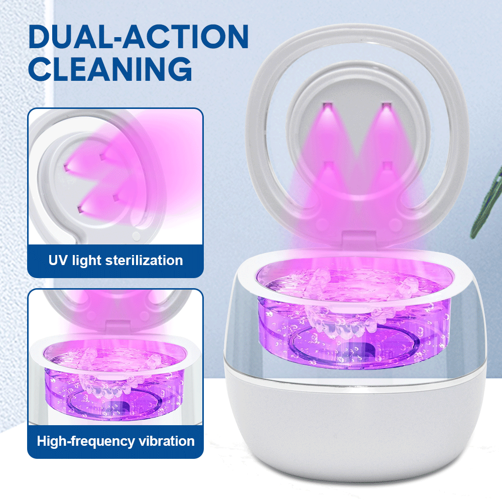Ultrasonic UV Cleaner Portable 42khz Dual Mode Cleaner 180-220ml with Chamber and Timer for Dentures Aligner Retainer Dental and Jewellery Cleaning Machine — image 4