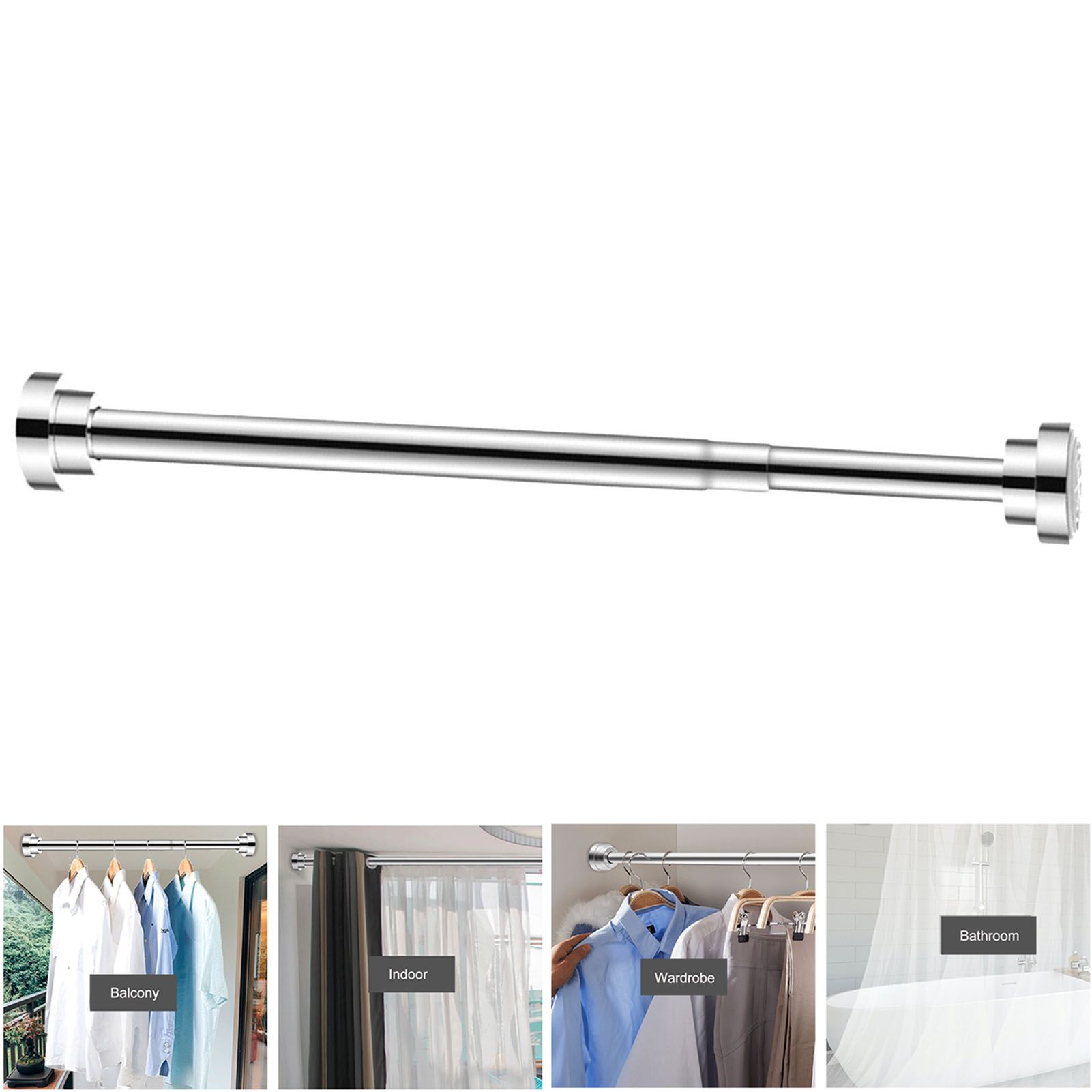 Adjustable Closet Rod Stainless Steel Punch Free Retractable Clothes Drying Rod for Bathroom Bedroom Closet 22 Tubes 40โ55cm โ image 6