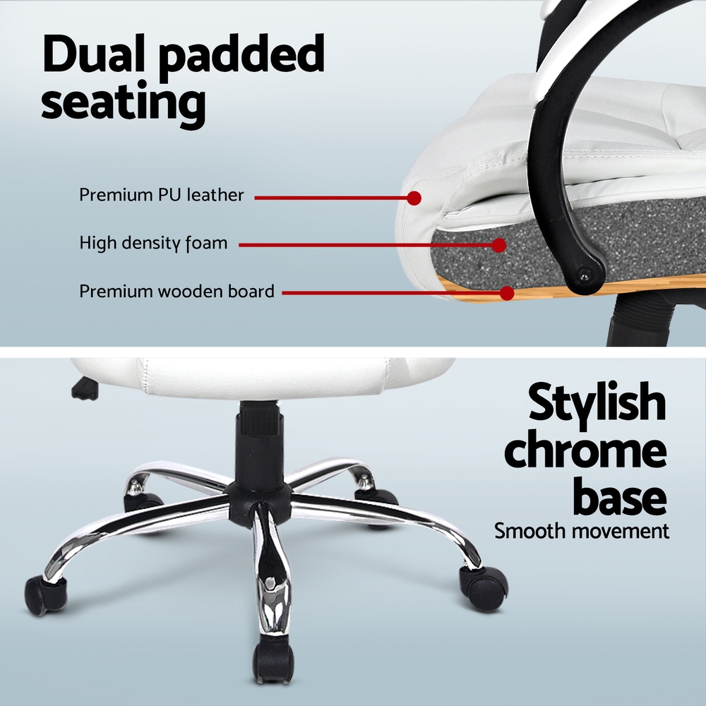 Artiss Computer Desk 120cm Executive Office Chair Set PU Leather High Back White โ image 6