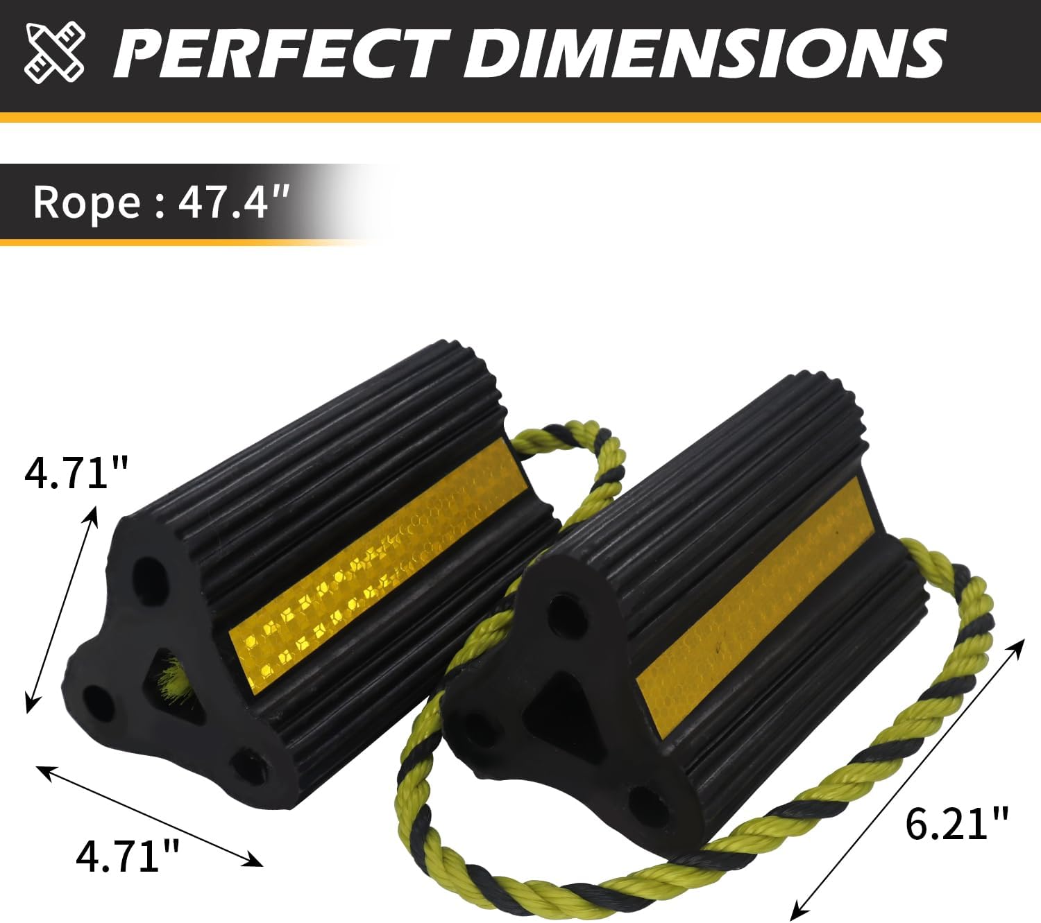 Wheel Chocks for RV Trailer Camper Truck Car, [2pair/4pack with Rope] Versatile Rubber Chocks Block Stopper for Tire with Reflective Strips, Utility Boat — image 2