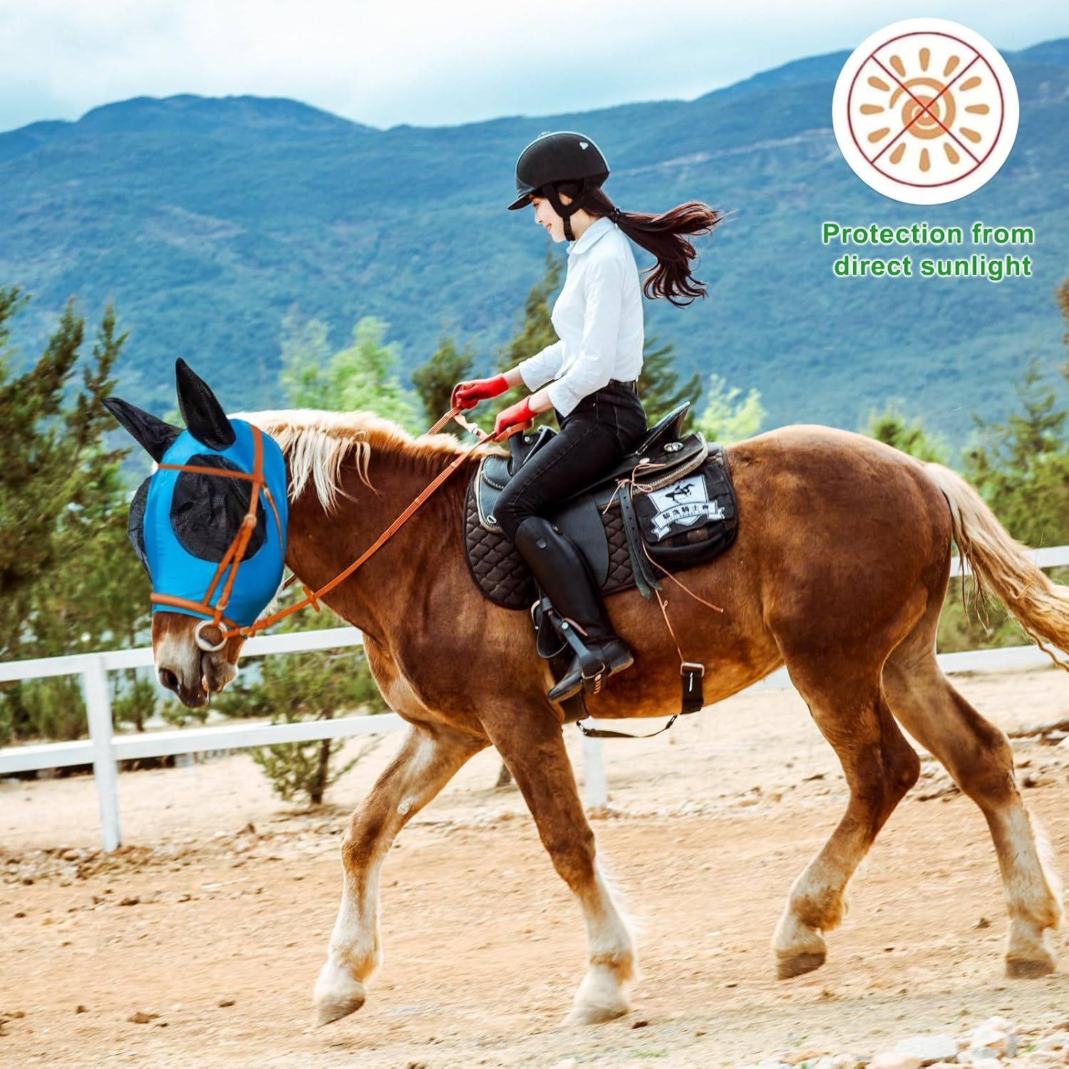 Fly Masks for Horses with Ears Set of 3, Comfort Fit Stretchy Fabric with UV Protection Soft on Skin Breathability for Average Size Horses (Blue-Purple-Red) M — image 5