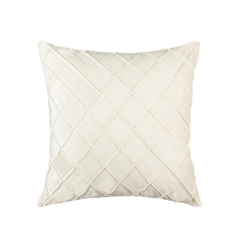 Velvet Cushion Cover Pleated Checked Plaid Plush Decorative Lounge Cushion Cover - White