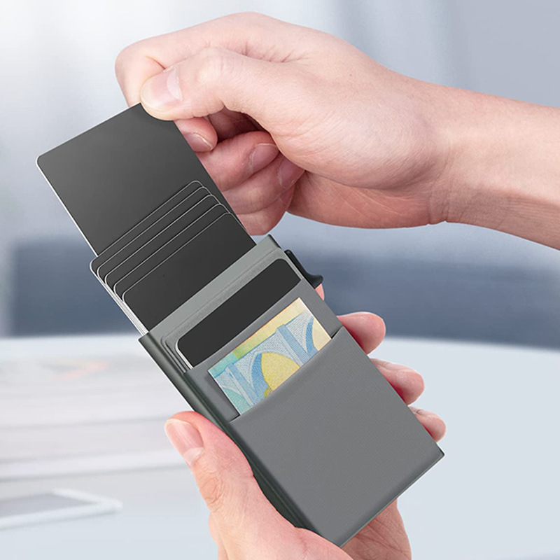 Ultra-Slim Pop-Up Card Holder Wallet with RFID Blocking(Black + Black Card Holder) — image 2