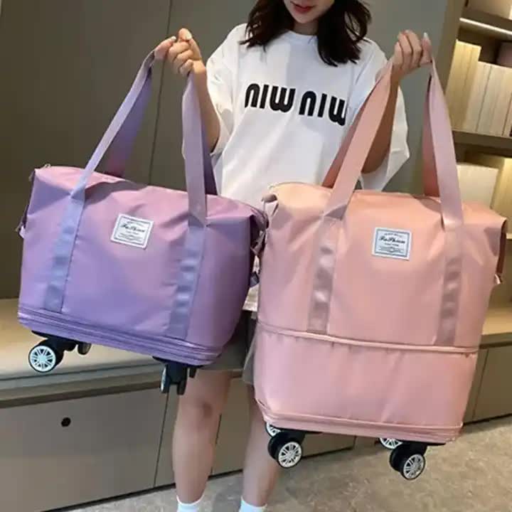 Light Purple Large Capacity Foldable Travel Bags with Wheels - Lightweight Waterproof Duffel Totes โ image 4