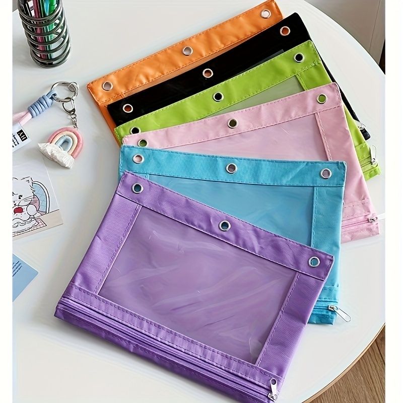 A 6-Color Oxford Cloth 3-Ring Binder Bag for Documents & Receipts, Includes Rainbow Additions and Lanyard for Storage, Set of 6 Colorful โ image 2