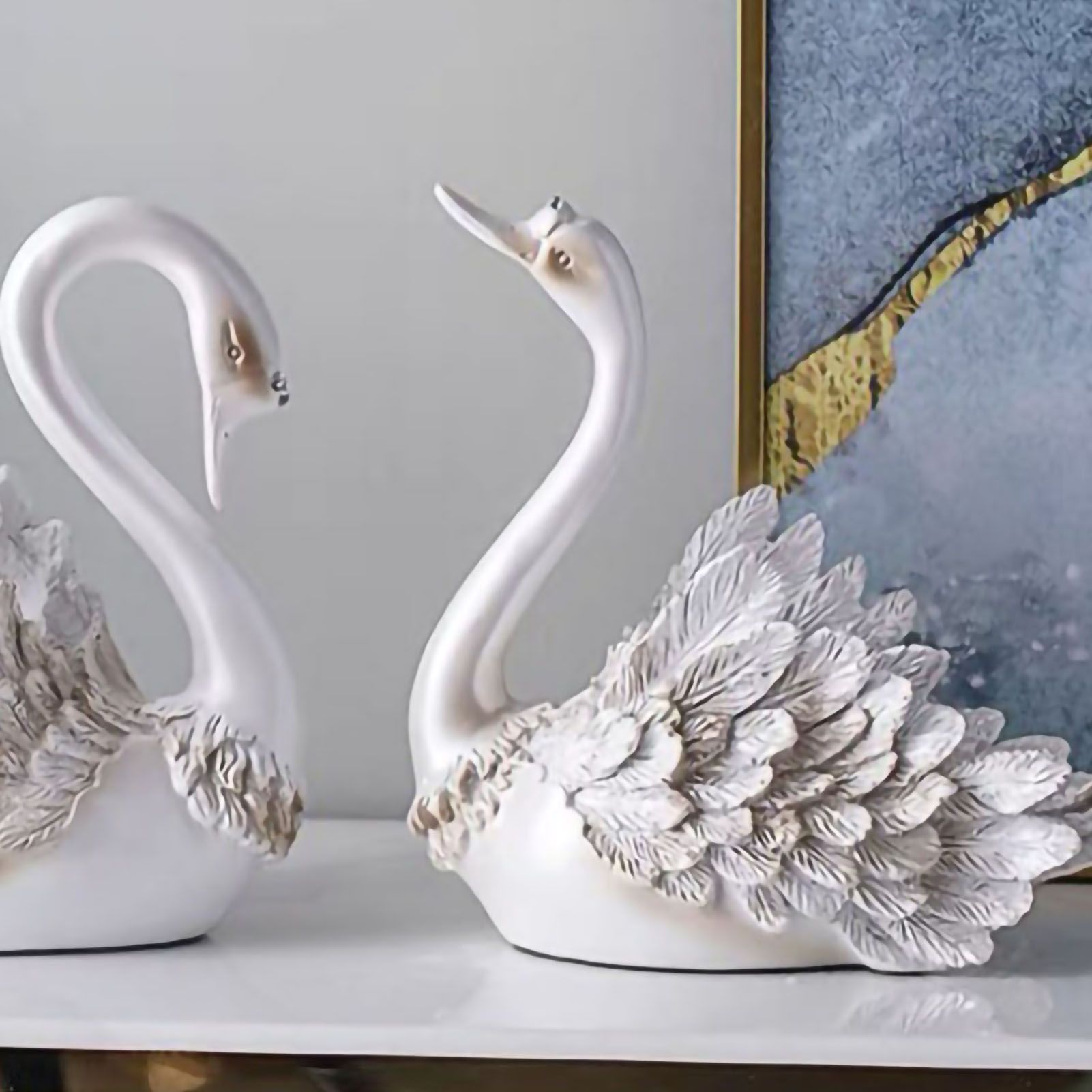 Couple Swan Ornament Living Room TV Cabinet Swan Ornament Modern Home Decoration Wedding Gifts Pearl White — image 3