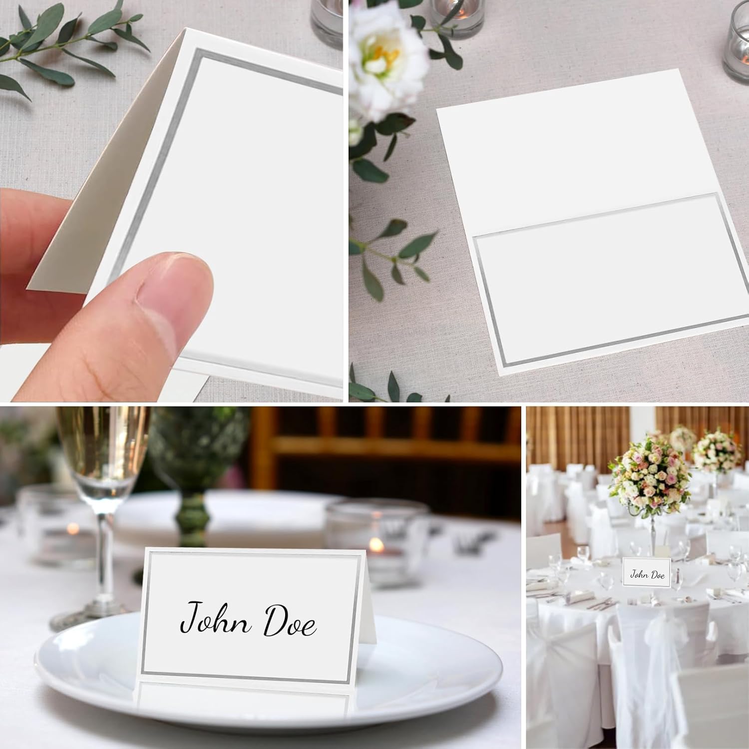 50 silver-edged table decorations reception seating place cards - rectangular plate cards for wedding dinner — image 6