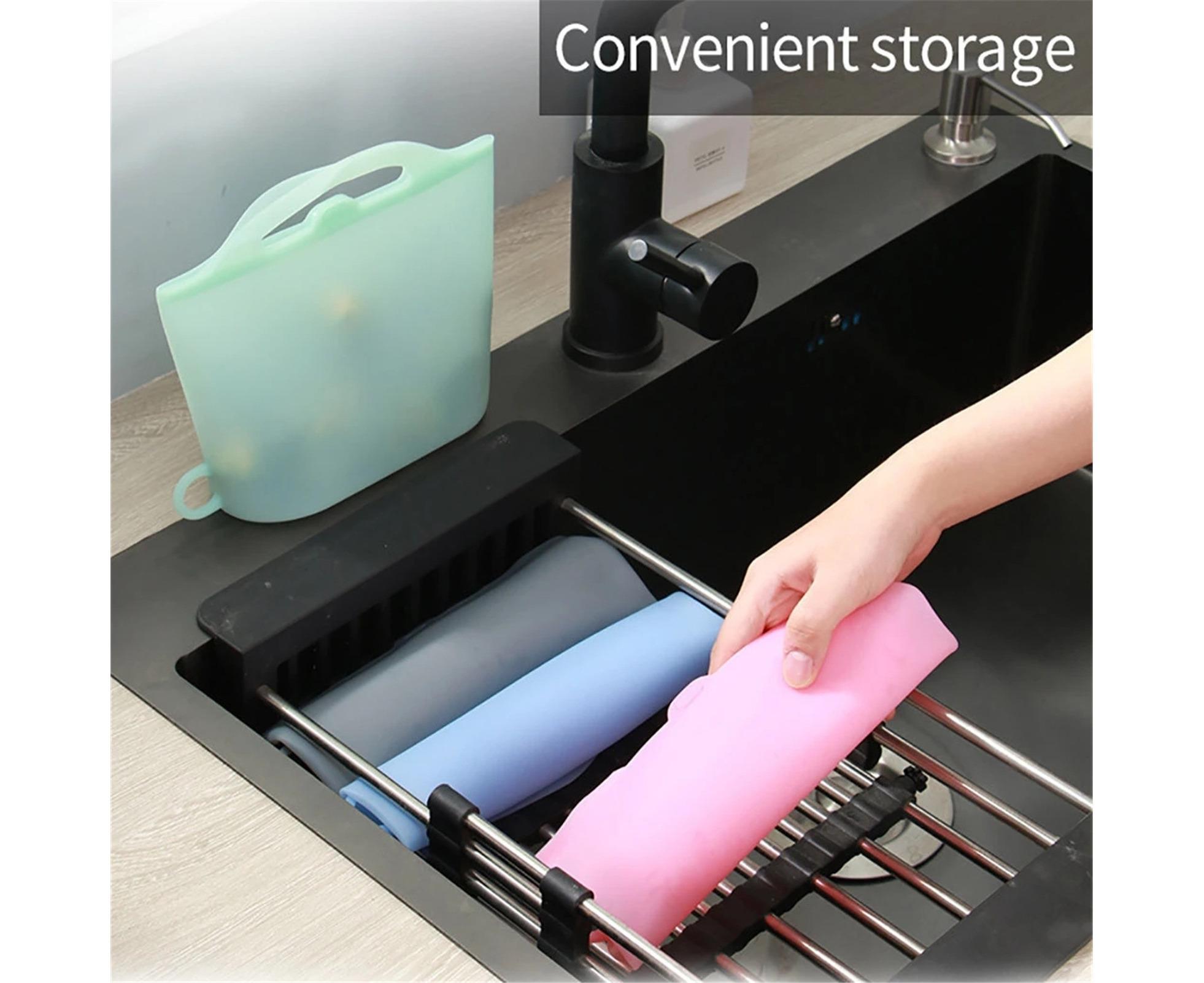 Reusable Eco-friendly Silicone Fridge Food Organizer Sealing Storage Pouch Bag-Pink 1500ML โ image 5