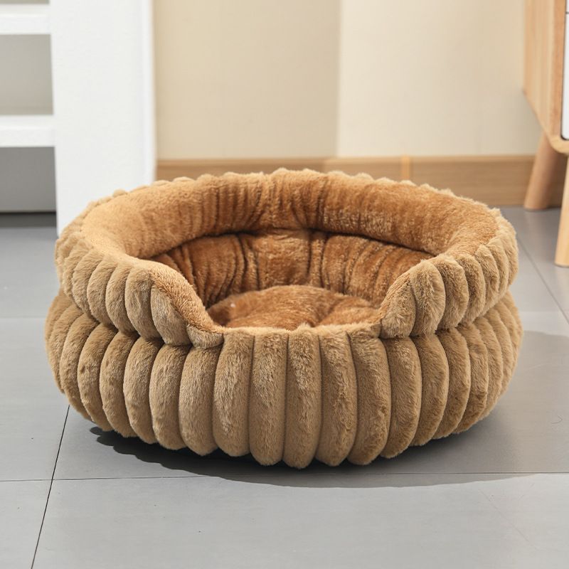 Coffee Plush Round Pet Bed with Gap Entry & Removable Cushion S Size - Thickened Warm Anti Slip Cats and Dogs Donut Nest for All Seasons, Cozy and Soft