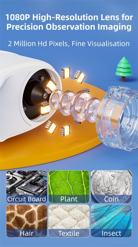 Yellow Kids Handheld Digital Microscope - 2.4-inch HD Portable Magnifier with 1000x Magnification, 2MP Camera, and Built-in Storage & LED โ image 3