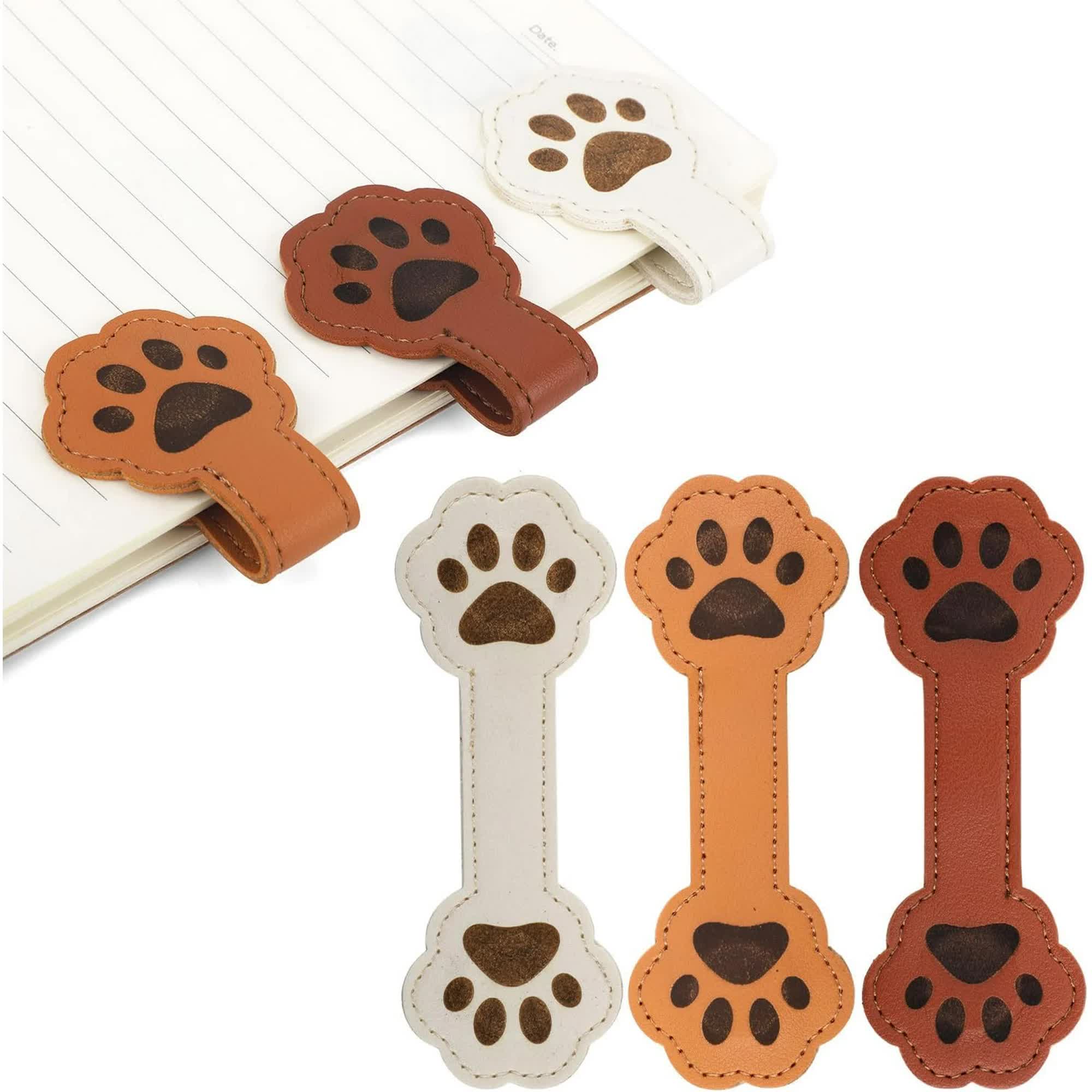 3 Pieces Magnetic Bookmarks in Dog Paw Shape, Cute Leather Magnetic Bookmark in Paw Shape, Vintage Magnetic Bookmarks, Book Accessories for Reading, Gift for