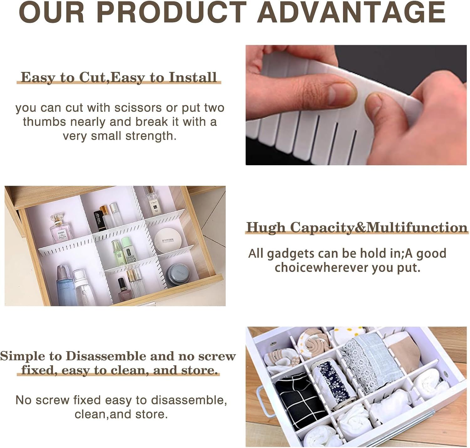 16 Piece Cuttable Drawer Dividers White, 35.8 x 6.8 cm โ image 4
